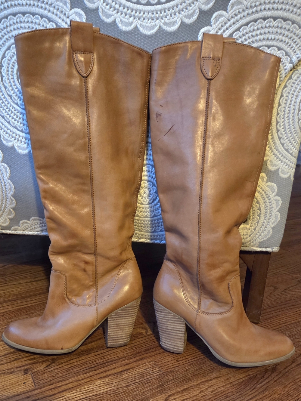 Aldo Cognac Leather Knee-High Heeled Boots
